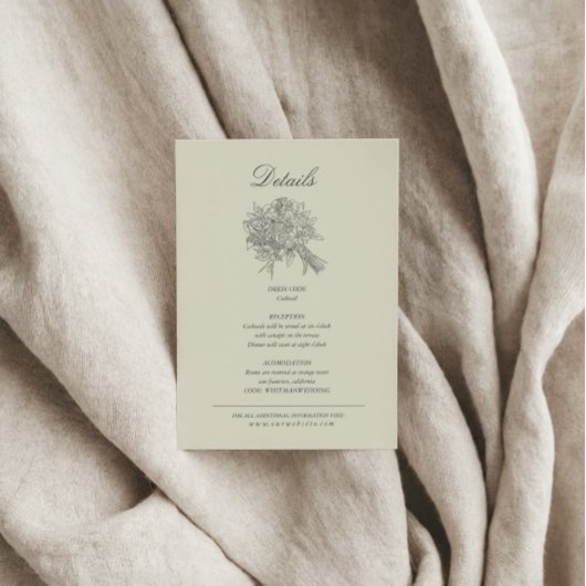 Vintag gezeichnete Florals Hochzeitsdetails Begleitkarte