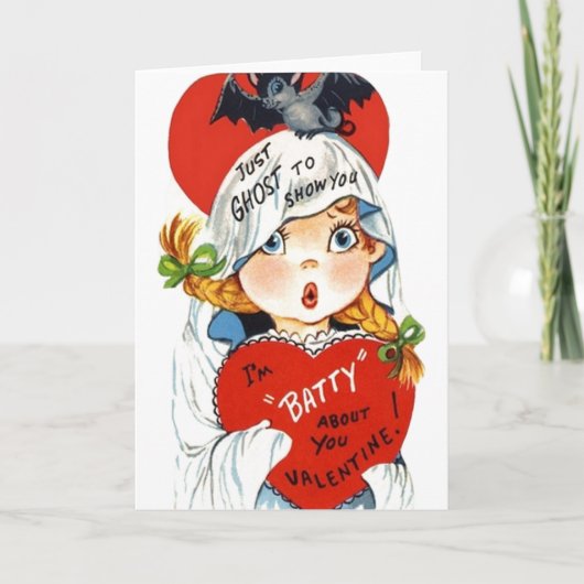 Vintag Ghost Batty Valentine Feiertagskarte (Vorderseite)