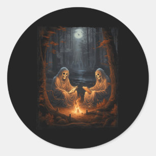 Vintag Ghost Book Reading Camping Gothic Hallowee Runder Aufkleber