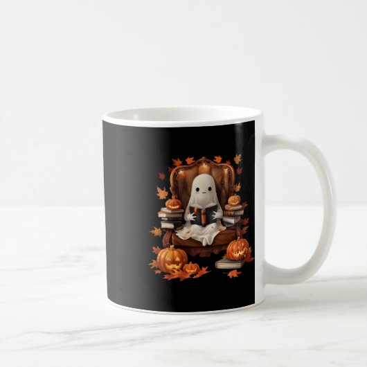 Vintag Ghost Book Reading Pumpkin Gothic Hallowee Kaffeetasse (Rechts)