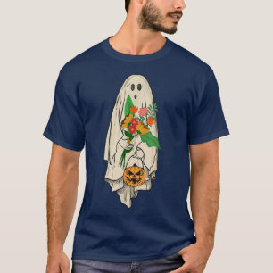 Vintag Ghost Floral Niedlich Graphic Halloween Spo T-Shirt