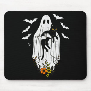Vintag Ghost Holding Cat Halloween Kitty Meow Cat Mousepad
