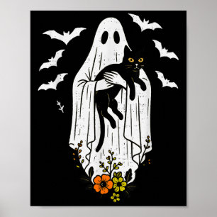 Vintag Ghost Holding Cat Halloween Kitty Meow Cat Poster