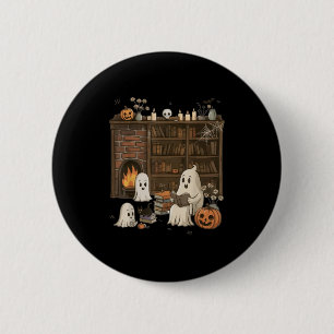 Vintag Ghost Reading Book Lovers Library Hallowee Button