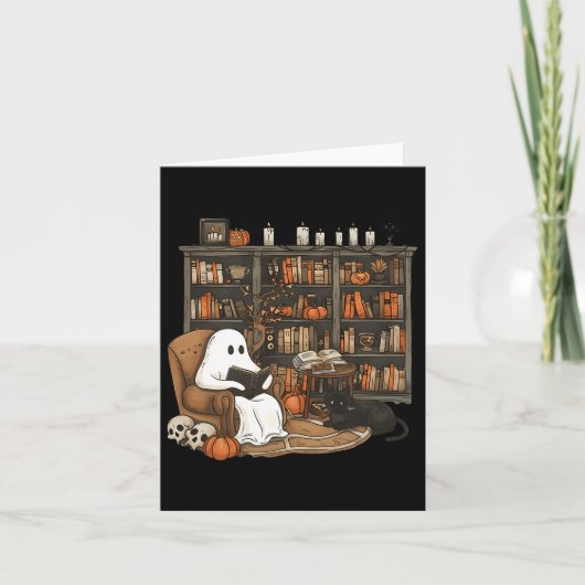 Vintag Ghost Reading Book Lovers Library Hallowee Karte (Vorderseite)