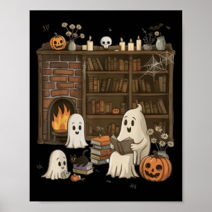 Vintag Ghost Reading Book Lovers Library Hallowee Poster