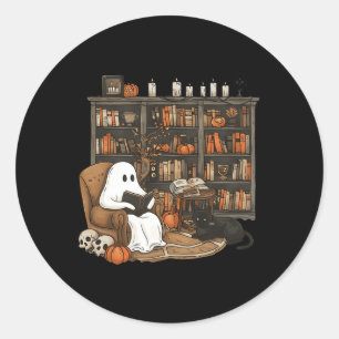 Vintag Ghost Reading Book Lovers Library Hallowee Runder Aufkleber