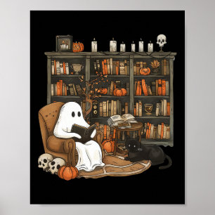 Vintag Ghost Reading Books Bibliothekarische Lehrh Poster
