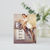 Vintag Gil Elvgren Retro Button Up Girl Postkarte (Stehend Vorderseite)