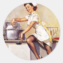 Vintag Gil Elvgren Retro Button Up Girl Runder Aufkleber