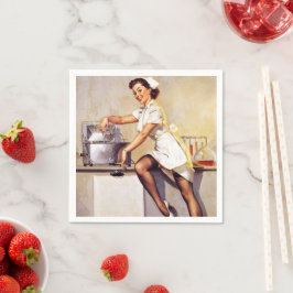 Vintag Gil Elvgren Retro Button Up Girl Serviette