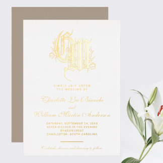 Vintag Gilded Monogram Wedding Folieneinladung