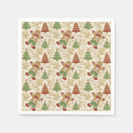 Vintag Gingerbread Man & Christmas Trees Paper Serviette