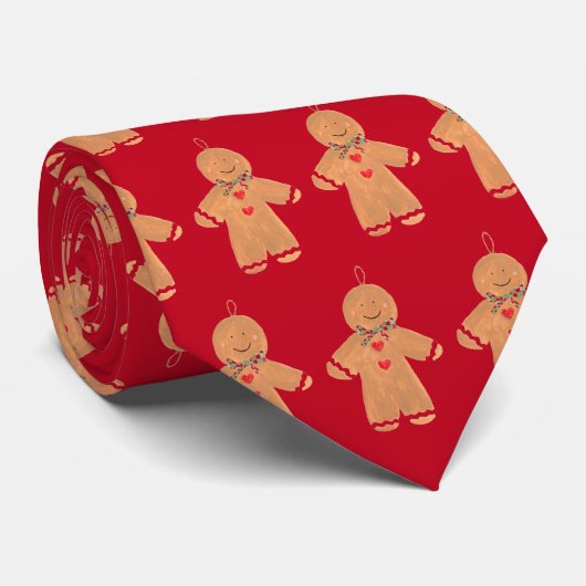 Vintag Gingerbreman Christmas Fun Red Krawatte (Gerollt)