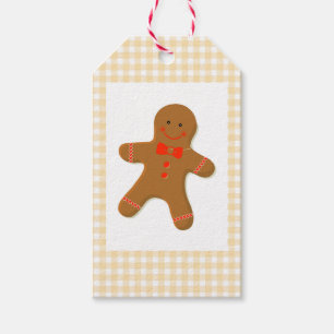 Vintag Gingerbrot Man auf Tan Gingham Geschenkanhänger