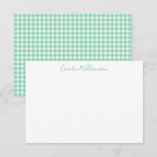 Vintag Gingham Kariert Minze Green Personalisiert  Mitteilungskarte