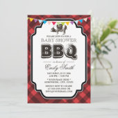 Vintag Gingham Pig Roast Baby Dusche GRILLEN Einladung (Stehend Vorderseite)