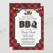 Vintag Gingham Pig Roast Baby Dusche GRILLEN Einladung (Vorne/Hinten)