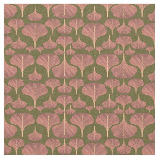 Vintag Gingko Green Floral Muster Stoff (Nahaufnahme)