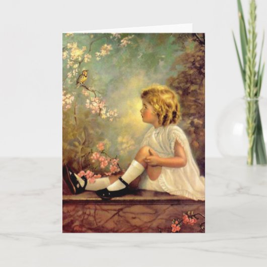 Vintag Girl & Bird Karte (Vorderseite)