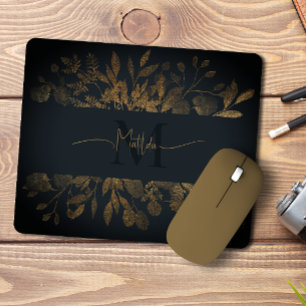 Vintag Girl Blue & Gold Glitzer Blumenmonogramm Mousepad