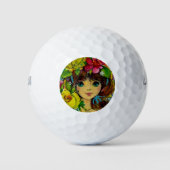 Vintag Girl Bouquet Blume Hat Golfball (Vorderseite)