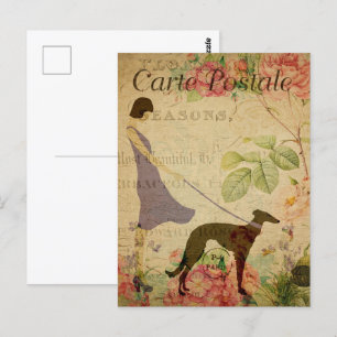 Vintag Girl & Greyhound Postkarte