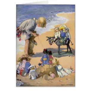 Vintag - Girl & Ihre Puppen am Strand,