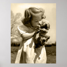 Vintag Girl Kisses Puppy Poster
