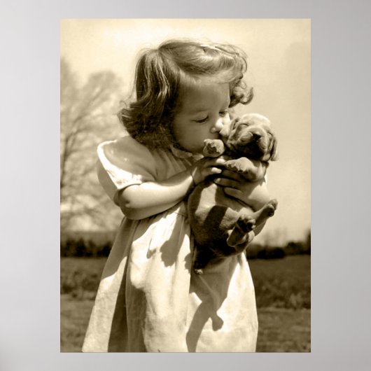 Vintag Girl Kisses Puppy Poster (Vorne)