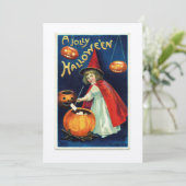 Vintag Girl & Pumpkin Hallowe'en Invasion Einladung (Stehend Vorderseite)