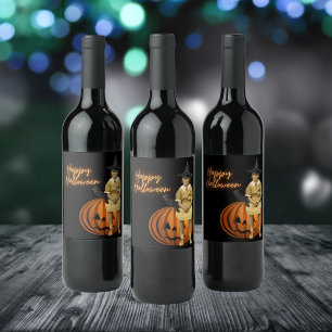 Vintag Girl Witween Halloween Weinetikett