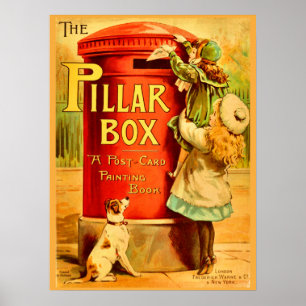 Vintag Girls Red Pillen Box Mail Postkarte Art Poster