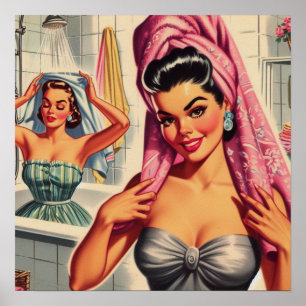 Vintag Girls Shower Illustration Poster