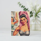 Vintag Girls Shower Illustration Postkarte (Stehend Vorderseite)