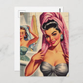 Vintag Girls Shower Illustration Postkarte (Vorne/Hinten)