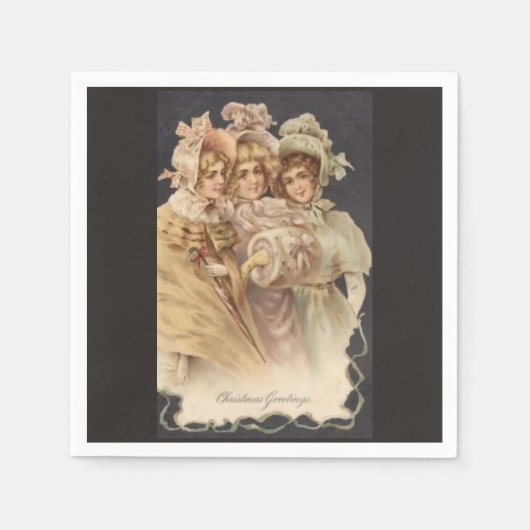 Vintag Girls Viktorianisches Weihnachtsbuch Napkin Serviette (Vorderseite)