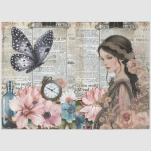 Vintag Girly Floral Newspaper Ephemera Collage Seidenpapier