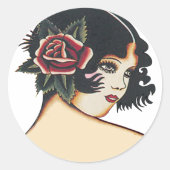 Vintag Girly Girl Runder Aufkleber (Vorderseite)