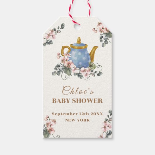 Vintag Girly Wildblume Tea Baby Dusche Geschenkanhänger (Vorderseite)
