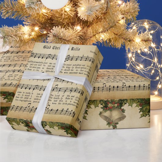 Vintag Glad Christmas Bells Carol Script drucken Geschenkpapier (Feiertage)
