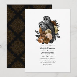 Vintag Glam Amber Owls Gothic Wedding QR Code Einladung