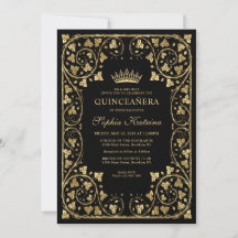 Vintag Glam Black Gold Rahmen Tiara Quinceanera