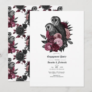 Vintag Glam Burgundy Owls Gothic Engagement Party Einladung
