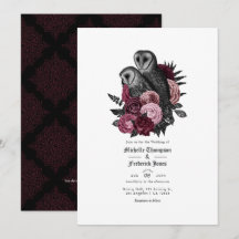 Vintag Glam Burgundy Owls Gothic Wedding QR Code
