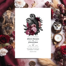 Vintag Glam Burgundy Owls Gothic Wedding QR Code