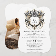 Vintag Glam Floral Foto Hochzeit Einladung