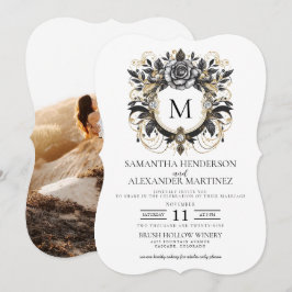 Vintag Glam Floral Foto Hochzeit Einladung