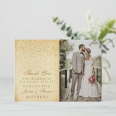 Vintag Glam Gold Confetti Wedding Foto Dankeskarte (Stehend Vorderseite)