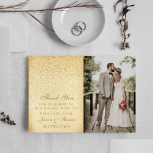 Vintag Glam Gold Confetti Wedding Foto Dankeskarte